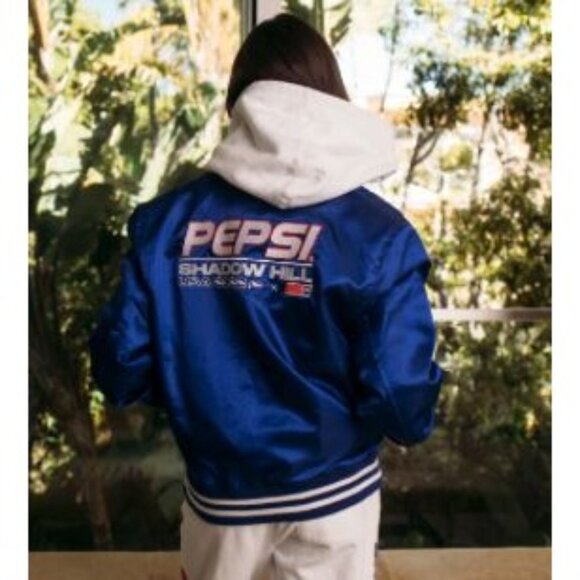 Shadow Hill Pepsi Satin Varsity Jacket in Blue - Picture 3 of 5